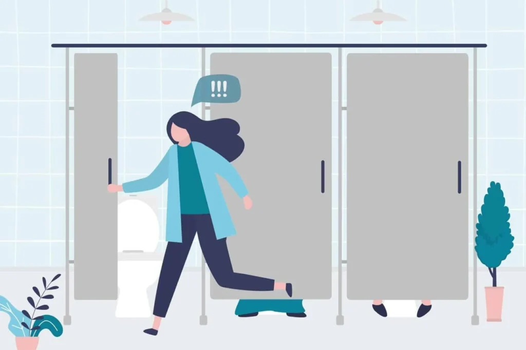 graphic of Urine incontinence Norbiton woman running to the toilet.