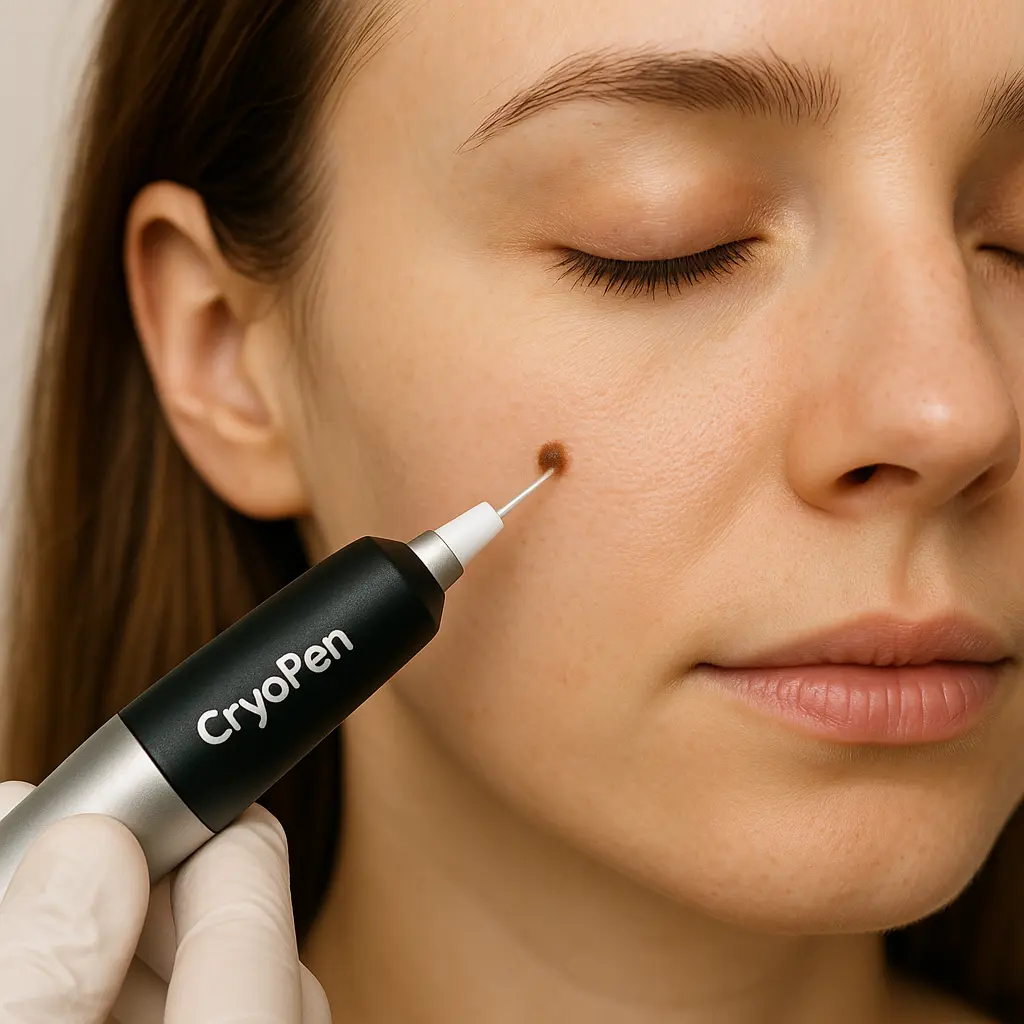 woman receiving facial mole removal Norbiton using cryopen